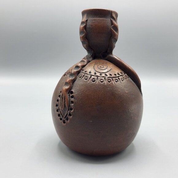 Vintage Signed Terracotta Folk Art Handcrafted Clay Incense Burner Female Figure - Picture 5 of 15